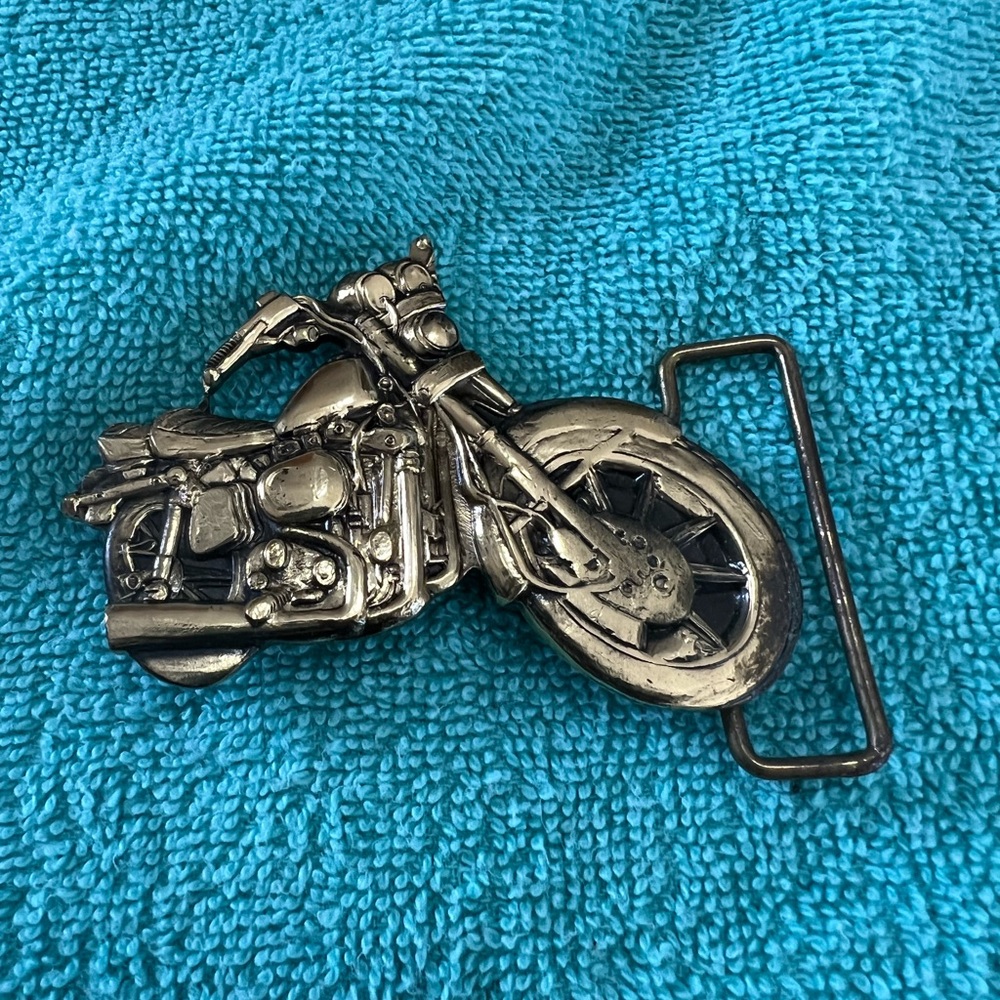 Silver Motorcycle Belt with Detailed Buckle